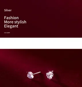 Silber Herz Diamant Ohrstecker für Damen, minimalistischer glänzender Liebes Schmuck.