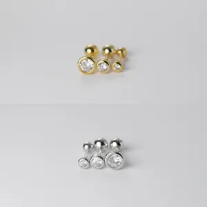 925 Sterlingsilber Minimalistisch Zirkonia Ohrstecker Für Damen Koreanischer Stil Rund Zargenfassung Kleiner Ohrknochen Schmuck