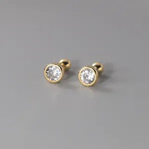 Minimalistische s925 Sterling Silber Zirkon Ohrstecker rund Fassung Damen Schmuck Alltag.