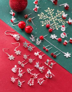 S925 Sterlingsilber Weihnachten Ohrringe Set Süße Rote Hirsch Schneeflocke Schmuck Geschenk