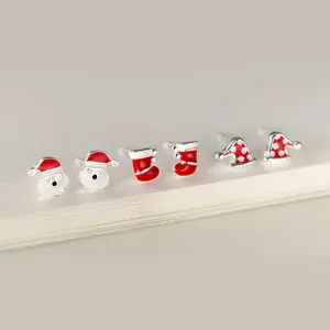 925 Sterlingsilber Weihnachten Ohrstecker Süß Schneeflocke Elch Hirschgeweih Strass Ohrringe Zarte Rote Töne Feiertagsschmuck Für Damen Geschenk