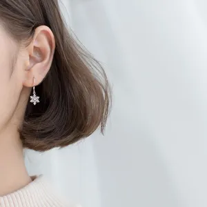 S925 Sterlingsilber Schneeflocke Hängeohrringe elegante Winter Feiertag Schmuck für Damen