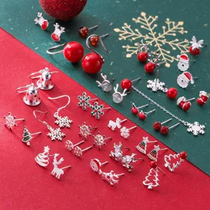 S925 Silber Weihnachten Ohrringe Set Rentier Schneeflocke süß rot Ohrstecker Hauptbild