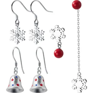 S925 Sterling Silber Weihnachten Schneeflocke Glocke Ohrringe Set Roter Schmuck Geschenk