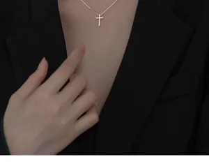 Minimalistische S925 Sterling Silber Kreuz Anhänger Halskette Elegante Kette Schmuck
