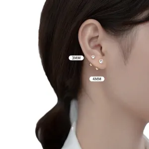 S925 Sterling Silber Ohrstecker mit 3mm 4mm Zirkonia und Schraubverschluss fuer Damen Alltag.