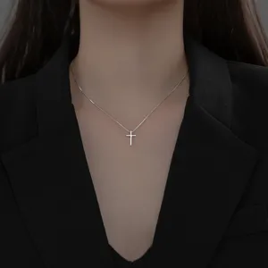 S925 Silber Kreuz Anhänger Halskette Minimalistische Box Kette Damen Schmuck Neu