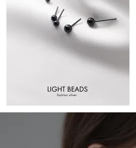 S925 Sterling Silber Minimalistische Schwarze Runde Kugel Ohrstecker Schmuck Alltag