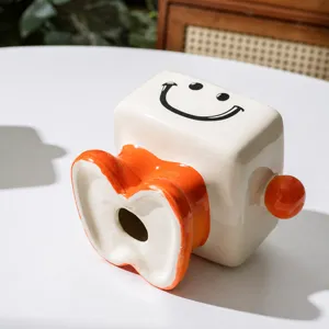 Ceramic Cute Cat Bowl Elevated Pet Food And Water Bowl Smiling Face Design Anti Overturning Feeding Bowl