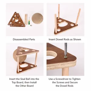 Wooden cat scratcher toy with sisal ball vertical climbing frame easy assembly pet supply