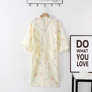 Women's Japanese Style Cotton Robe Floral Print Kimono Sleepwear Casual Comfortable Lightweight Bathrobe Nightgown