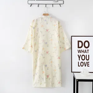 Cotton gauze Japanese floral kimono bathrobe women long sleepwear loungewear spring summer.