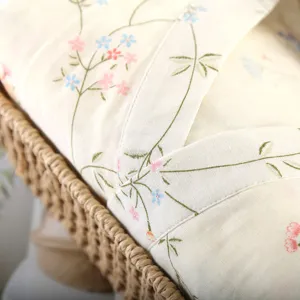 Cotton gauze floral print kimono robe fabric detail closeup view summer sleepwear comfortable