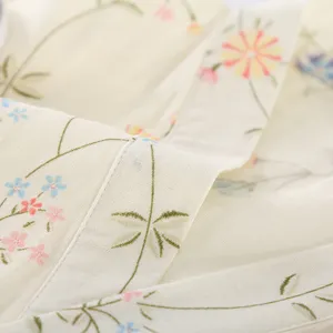 Cotton gauze floral sleepwear fabric detail close-up, soft and breathable home robe material.