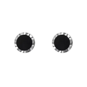 Boucles d'oreilles clous en argent S925 facettées onyx noir synthétique style minimaliste