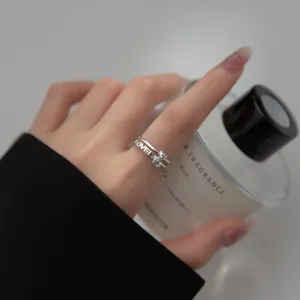 S925 silver love bear double layer ring, minimalist cute korean style fashion jewelry for women.