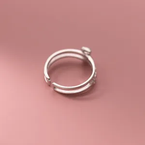 S925 Sterling Silver Double Layer Bear Open Ring Korean Cute Women Fashion Jewelry