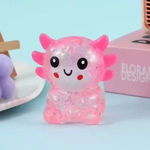 Cute pink glitter axolotl squishy toy, slow rebound stress relief TPR sensory toy for kids.