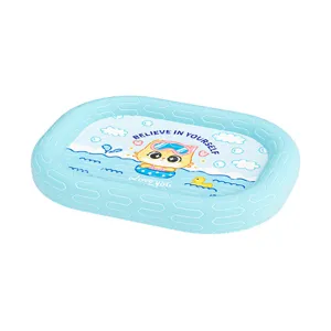 Summer cooling pet bed for dogs and cats, breathable ice silk cooling mat with cute cartoon cat.