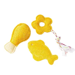 Loofah Pet Cat Dog Chew Toy Set Dental Cleaning Teething Toys with Chicken Leg Flower Fish