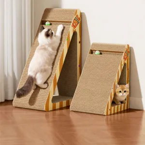 Triangle Cat Scratcher Board Corrugated Paper Interactive Toy With Bell Ball Cute Bear Pattern Scratching Pad For Cats