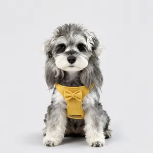 Yellow dog harness vest breathable puppy leash set pet chest strap cute bow detail