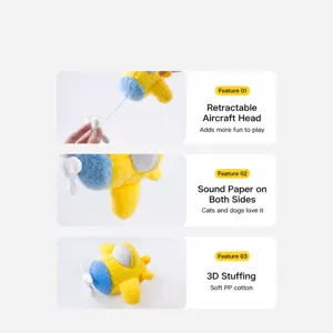 Plush airplane dog toy with crinkle paper, stretchable head and soft PP cotton filling for pets.