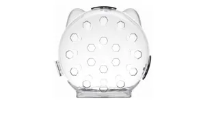 Transparent cat space helmet detail showing ventilation holes and secure hinge design.