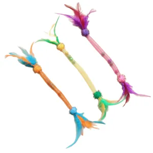 Bacchette giocattolo colorate per gatti con piume e tubi elastici, giocattoli interattivi.