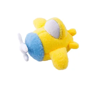 Soft plush airplane dog toy interactive squeaker cute puppy chewing toy yellow main view