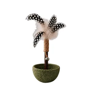 Cat tumbler feather teaser toy with bell and natural dotted feathers for interactive play