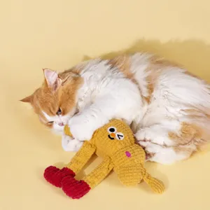 Plush cat chew toy with cute waffle design, bite-resistant interactive kitten toy.