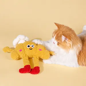 Cute waffle plush cat toy with crinkle paper inside, interactive funny pet chewing toy for kittens.