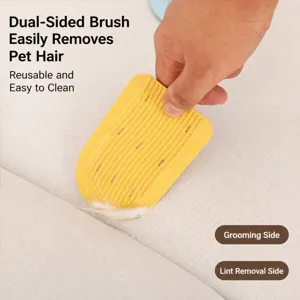 Double-sided pet hair removal brush, easy to clean cat and dog fur, reusable pet grooming tool.