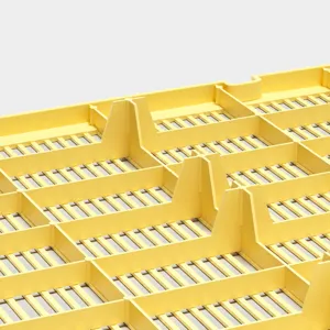 Double layer cat litter mat detail shot showing reinforced grid design and durable yellow plastic.