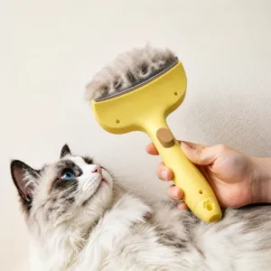 Pet grooming brush self cleaning slicker brush for cats and dogs undercoat loose hair remover