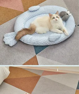 Summer cooling pet ice mat for cats and dogs, breathable fish shaped sleeping pad and cooling nest.