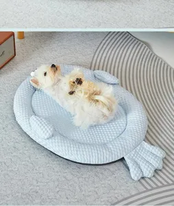 Summer cooling pet ice mat for dogs and cats, blue fish shaped breathable sleeping pad nest.