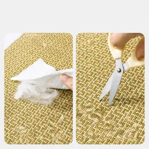 Pet cooling bamboo mat detail view, natural rattan woven scratch resistant pet bed cushion.