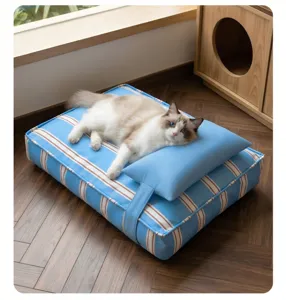 Striped pet bed sofa cushion for cats and dogs, comfortable sleeping mat for four seasons.