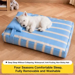 Color Block Striped Pet Sofa Bed With Pillow Soft PP Cotton Washable Dog Cat Sleeping Mat Fall Winter Pet Supplies