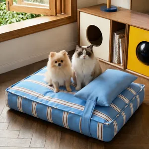 Large striped pet dog bed cushion comfortable cat sleeping mat washable for all seasons