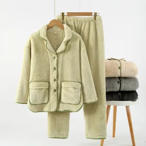 Set pigiama in pile spesso e caldo da donna abbigliamento da notte invernale confortevole