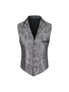 Chaleco de Traje de Jacquard Paisley Vintage para Hombre Slim Fit de Botonadura Simple Solapa Business Casual para Boda Novio Fiesta