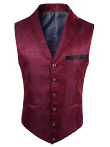 Chaleco de traje vintage con jacquard paisley para hombre, elegante chaleco de negocios.