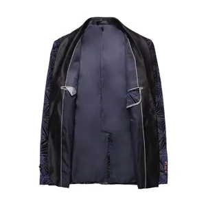 Chaqueta de traje elegante para hombre con estampado de fuegos artificiales y forro azul