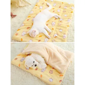 Cute Cartoon Printed Thickened Flannel Warm Pet Blanket Cat Dog Sleeping Mat Winter Pet Supplies