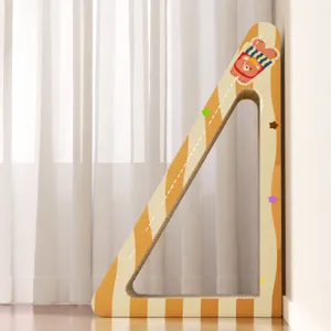 Triangular vertical cat scratcher board, durable corrugated paper for claw grinding and cat play.