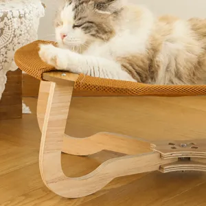Amaca in legno per gatti con tappetino rinfrescante in rete traspirante, comodo lettino.