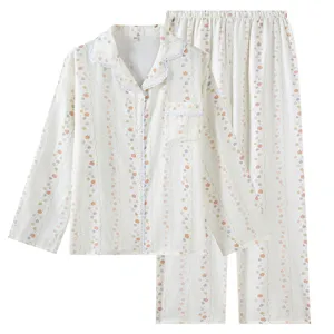 Set Pigiama Casual in Puro Cotone da Donna Top a Manica Lunga e Pantaloni Lunghi Abbigliamento da Notte Stampa Cartone Animato